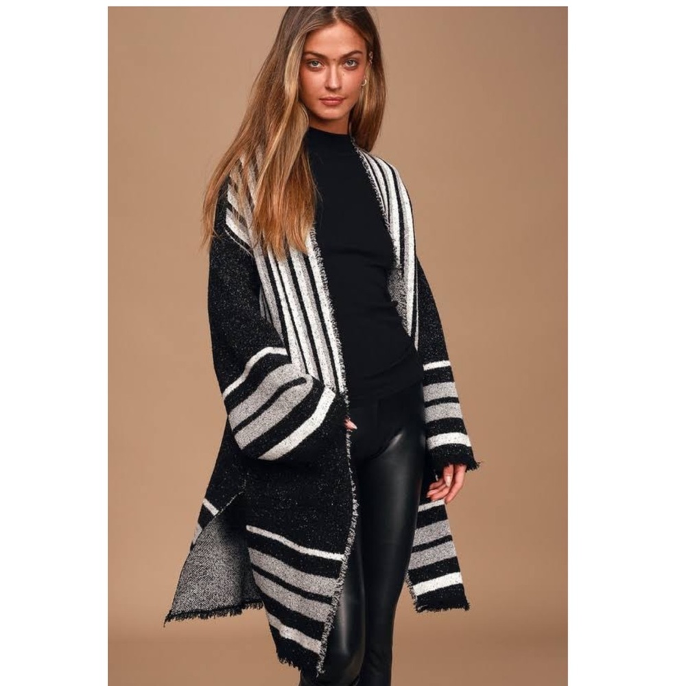 Lulu’s Black White and Grey Striped Cardigan